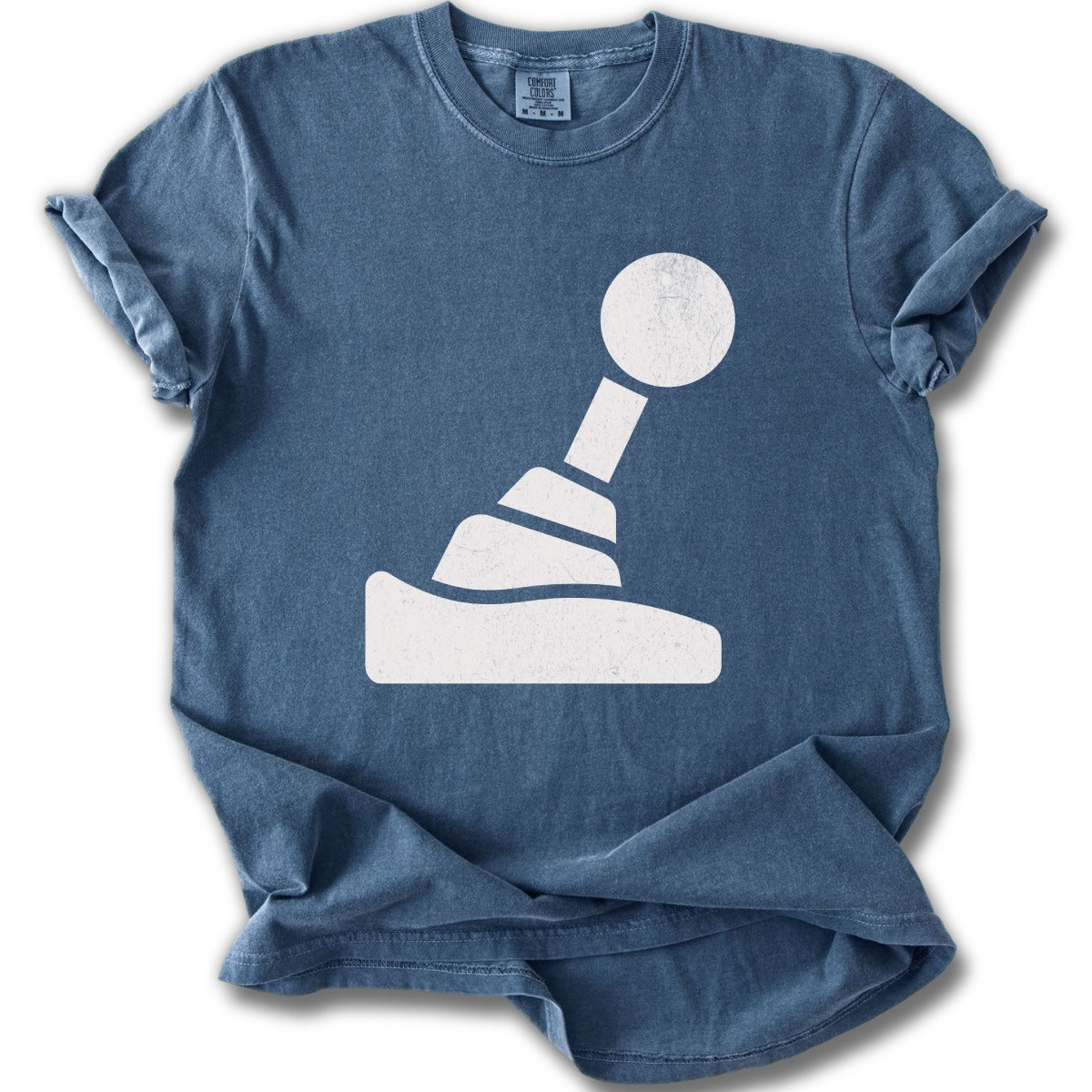 Classic Blue Shirt with Retro Joystick Graphic Design
