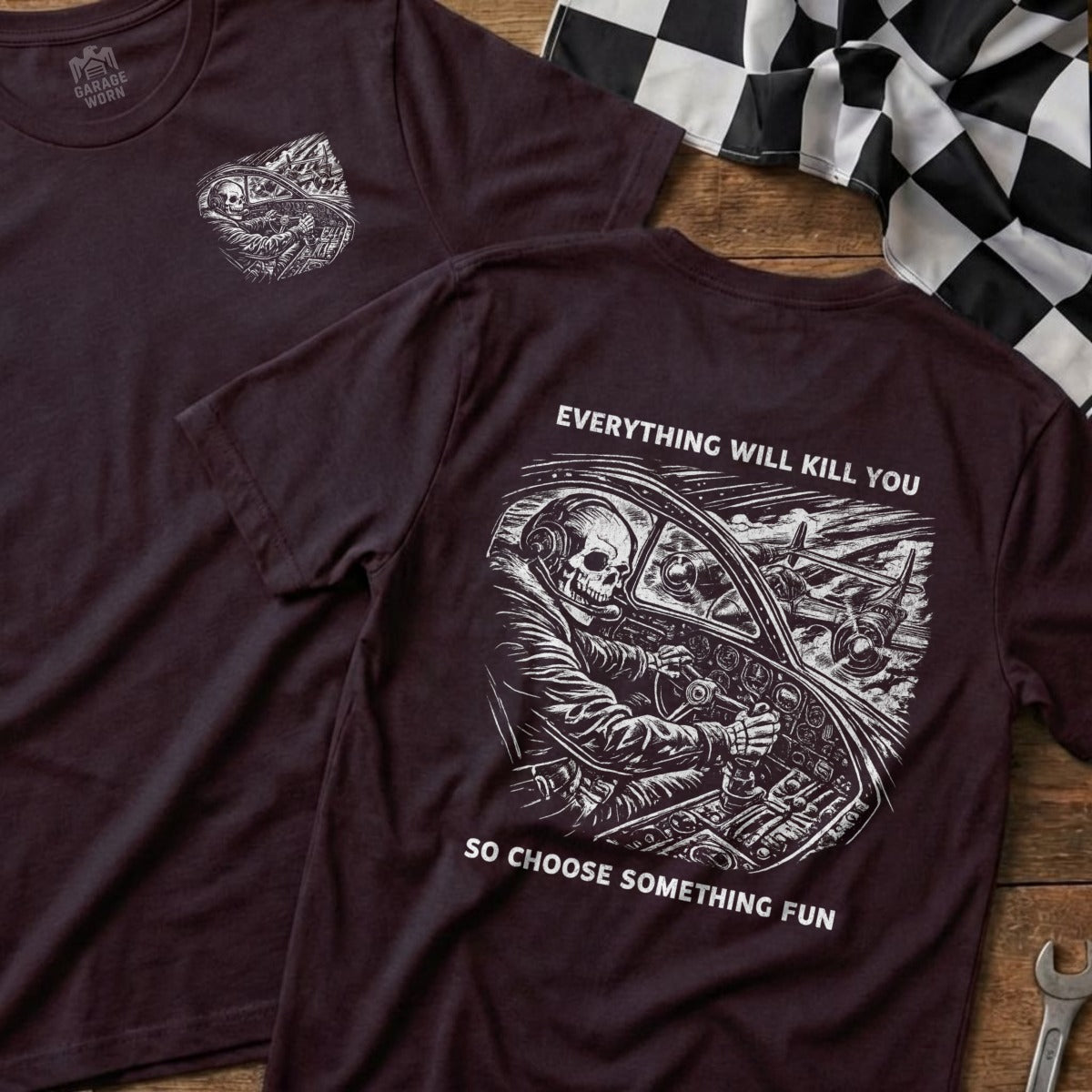 GARAGE WORN SKULL PILOT EVERYTHING WILL KILL YOU product type
