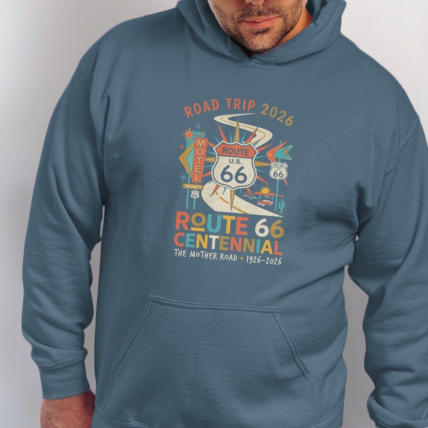 Route 66 Centennial graphic with "Road Trip 2026" and "The Mother Road 1926-2026".