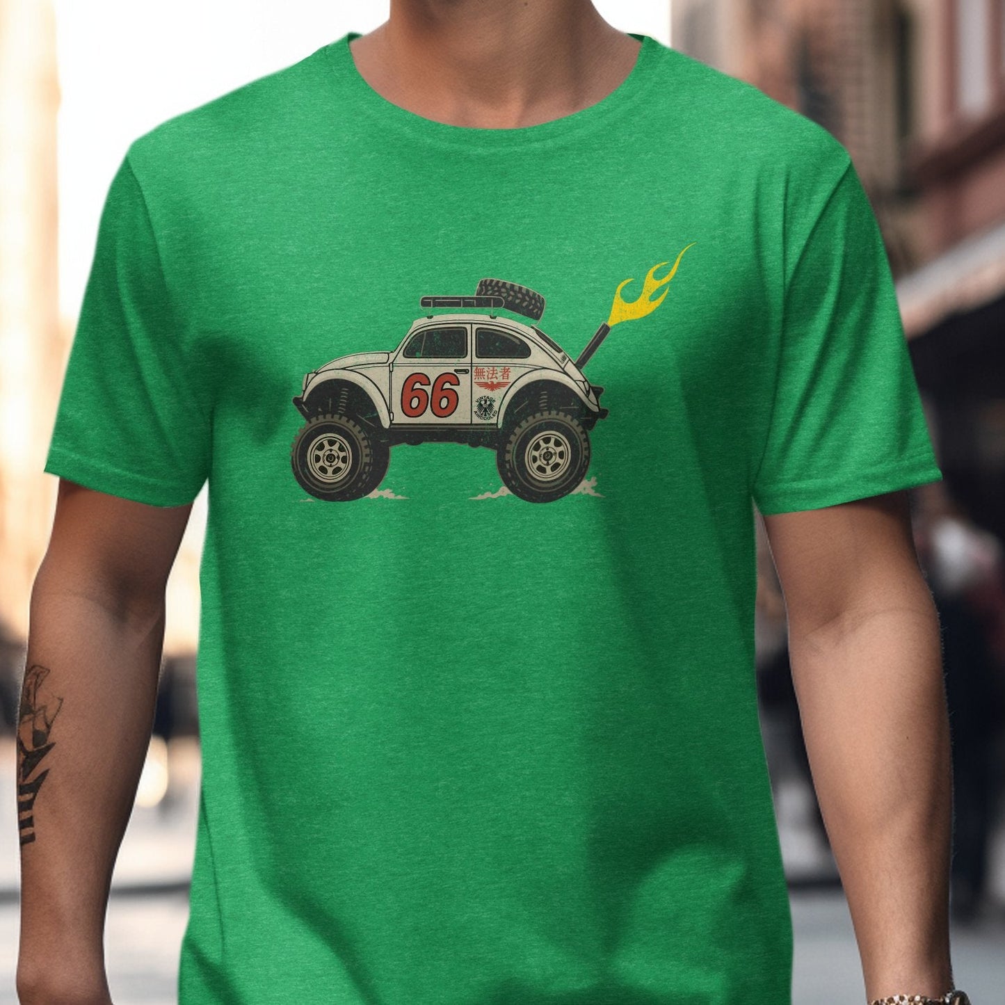 Green T-Shirt with Racing Car Design for Clothing product