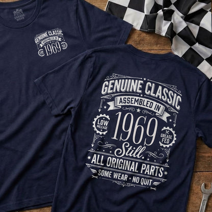 Garage Worn "Genuine Classic 1969" t-shirt with racing checkered flag.