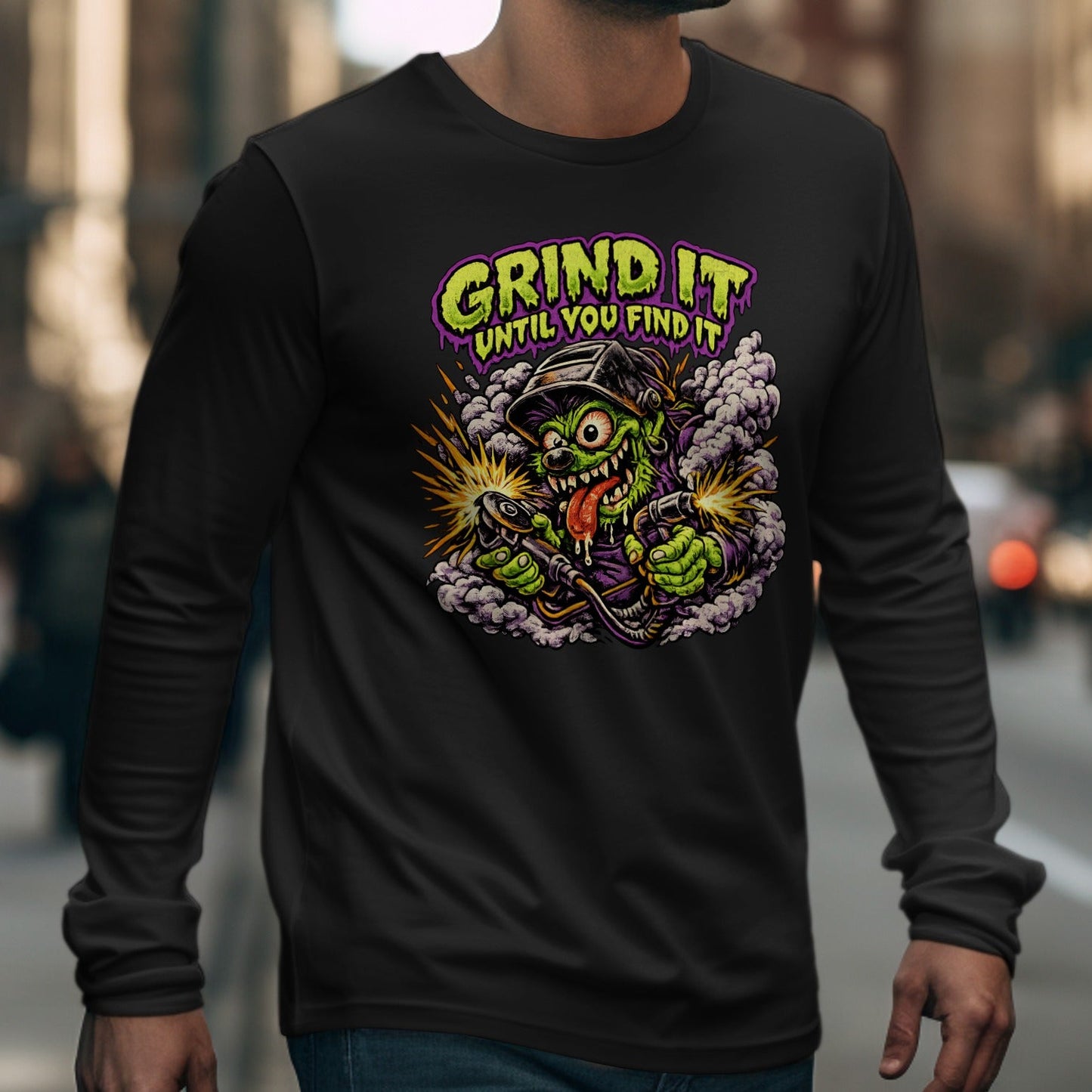 Grind It Until You Find It Graphic Long Sleeve Shirt