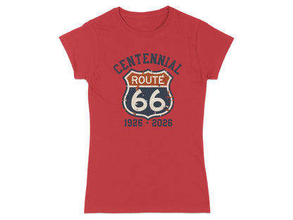 Red t-shirt with Centennial Route 66 logo from 1926-2026.