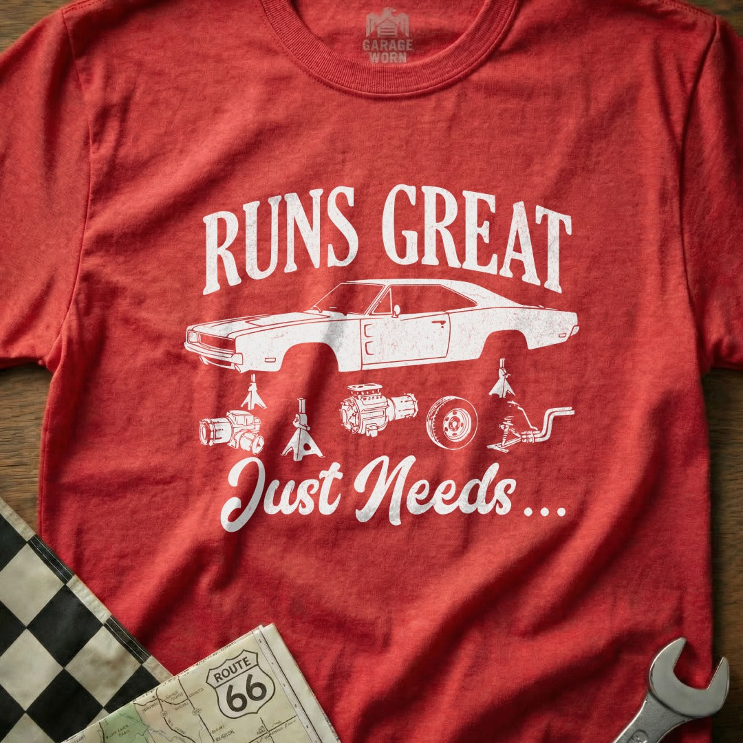 Runs Great Just Needs Red Classic Car Illustration Shirt