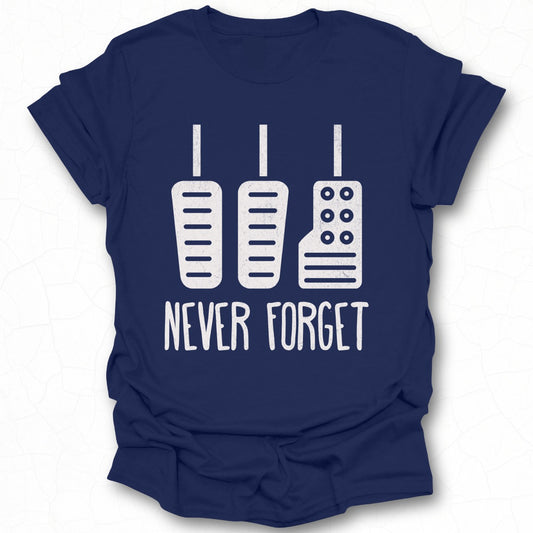Never Forget Retro Graphics on Blue T-shirt