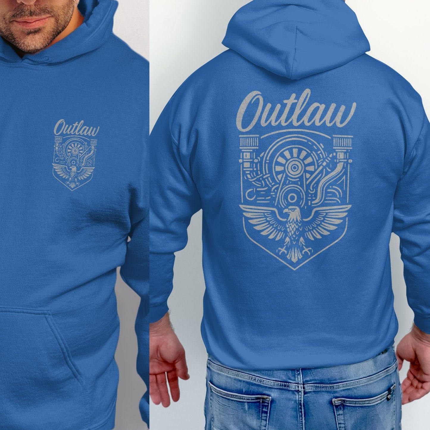 Outlaw Graphic Blue Hoodie with Stylish Back Design product