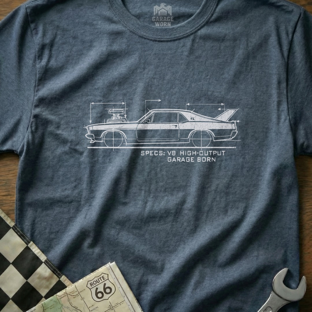 Classic Muscle Car Blueprint Graphic T-Shirt