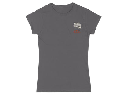 Gray t-shirt with "VINTAGE AIRCOOLED RIDES" and a palm tree emblem.