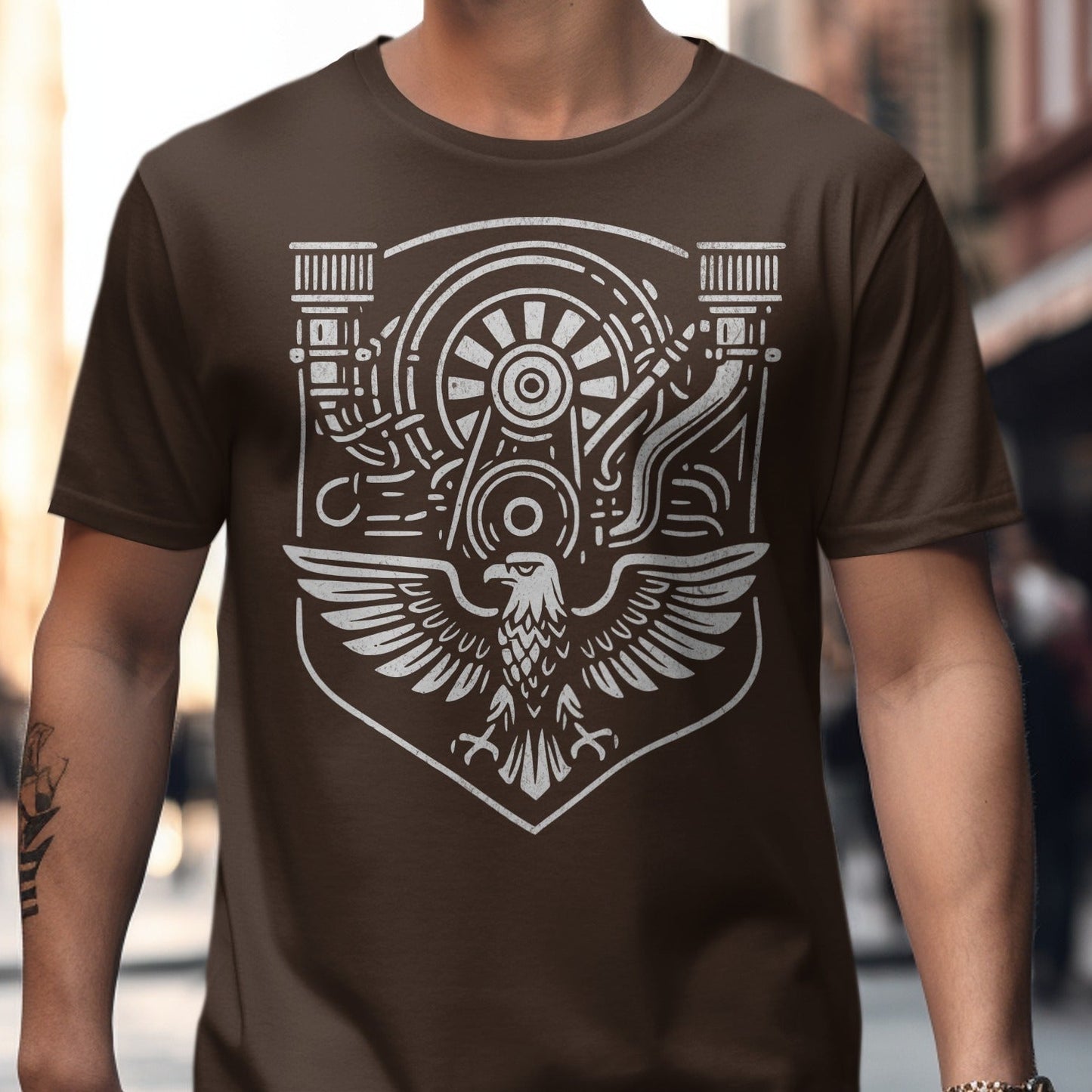 Intricate Mechanical Engine With Eagle Graphic T-shirt product