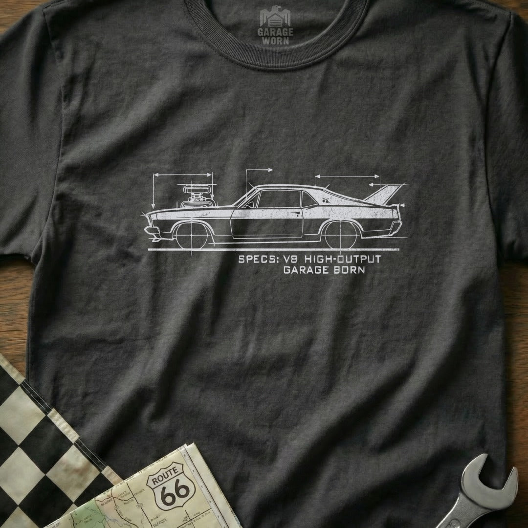 Specs V8 High-Output Garage Born Automotive Tee