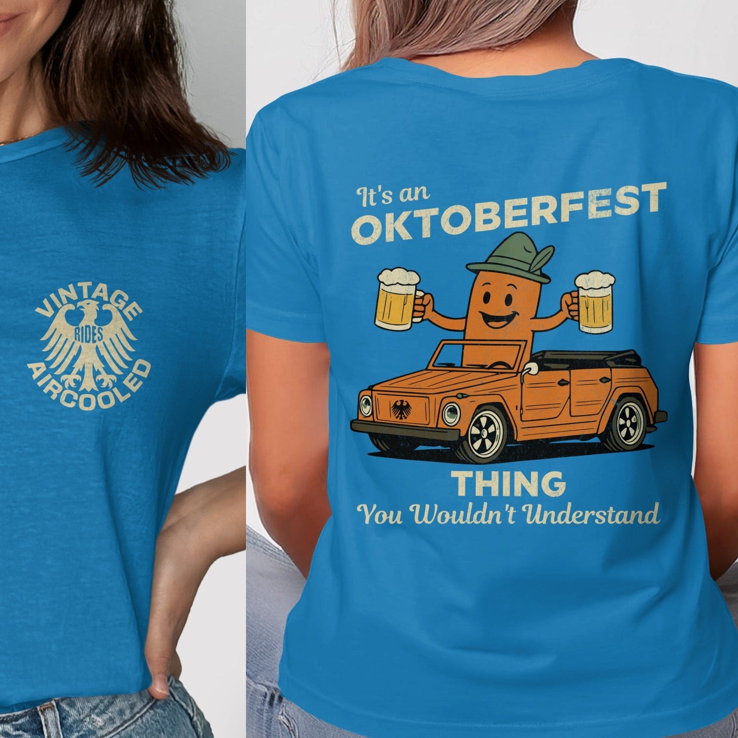 Oktoberfest Theme Grey Vintage Car Graphic T-shirt