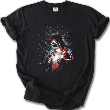 Retro Astronaut Welding Graphic Tee Shirt Product