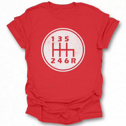 Red Shirt with Gear Shift Symbol Automotive Apparel