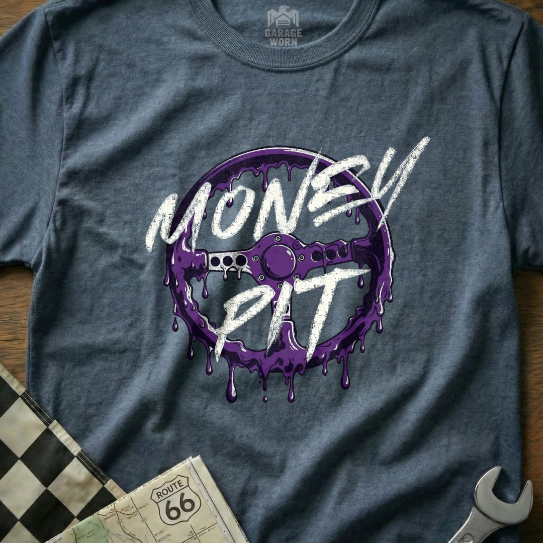 Money Pit Dripping Purple Steering Wheel Graphic Shirt