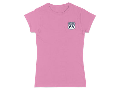 Pink t-shirt with Route 66 logo on the chest.
