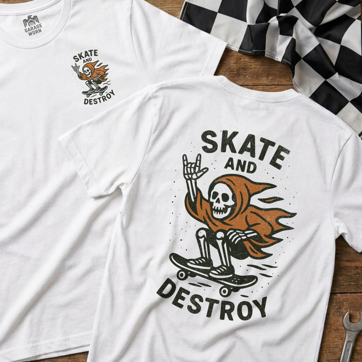 Skate and Destroy Skeleton Graphic Tee Shirt