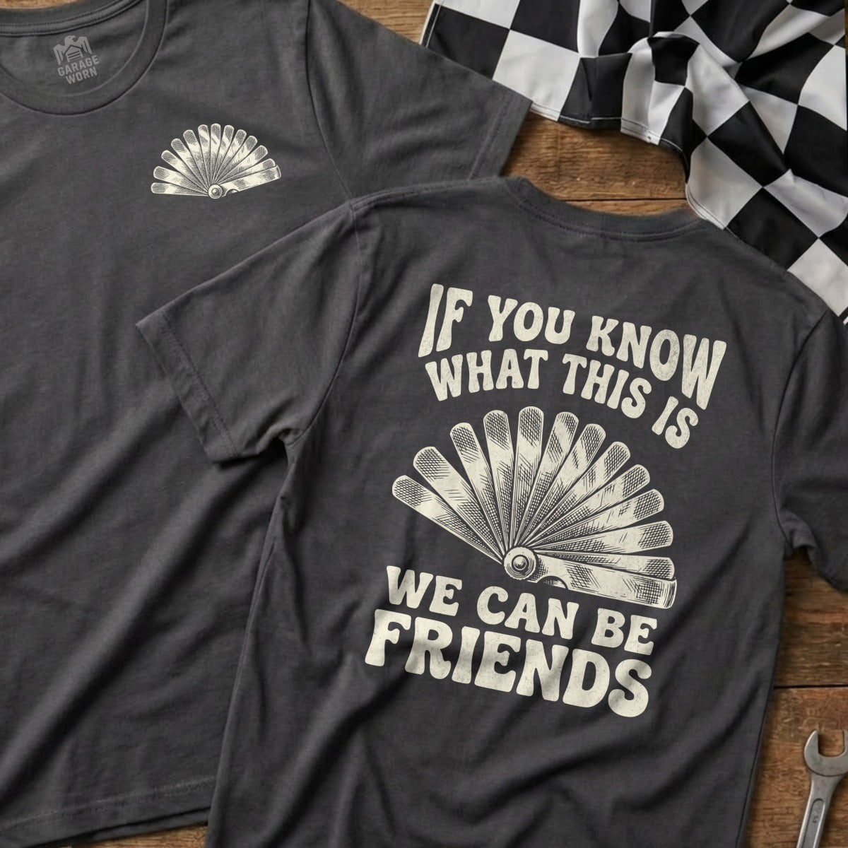 Dark t-shirt with a fan tool graphic and text: "If you know what this is we can be friends."