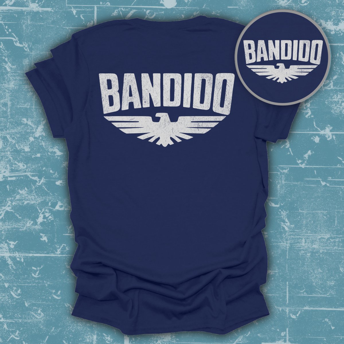 Vintage Blue Bandido T-Shirt with White Eagle Design product type