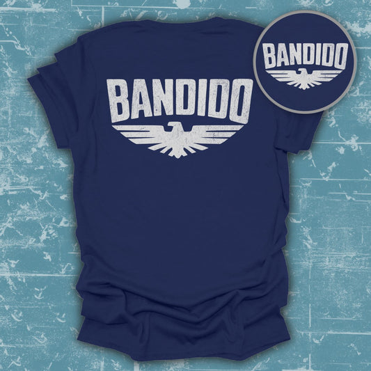 Vintage Blue Bandido T-Shirt with White Eagle Design product type