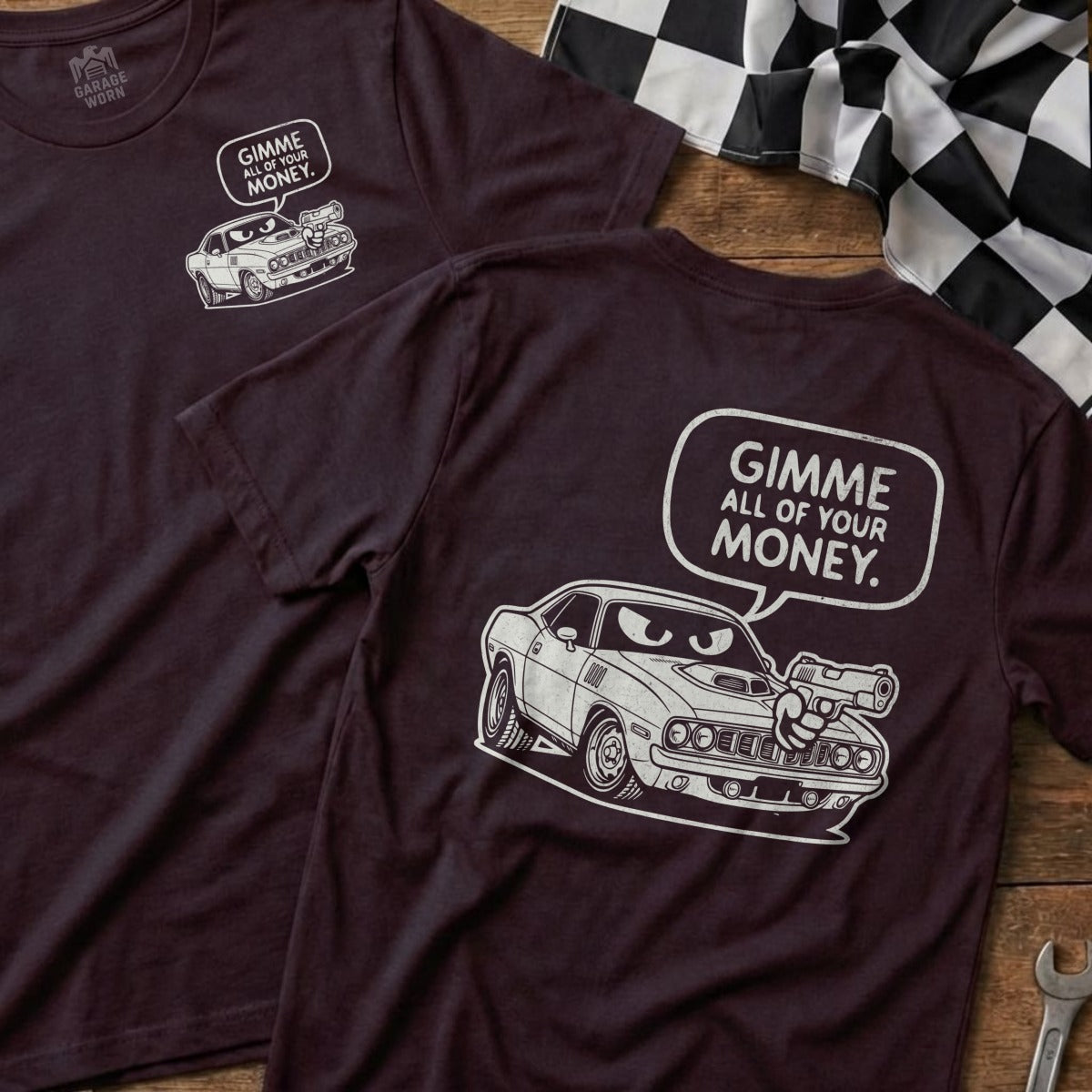 GIMME ALL OF YOUR MONEY Cartoon Car Graphic product type