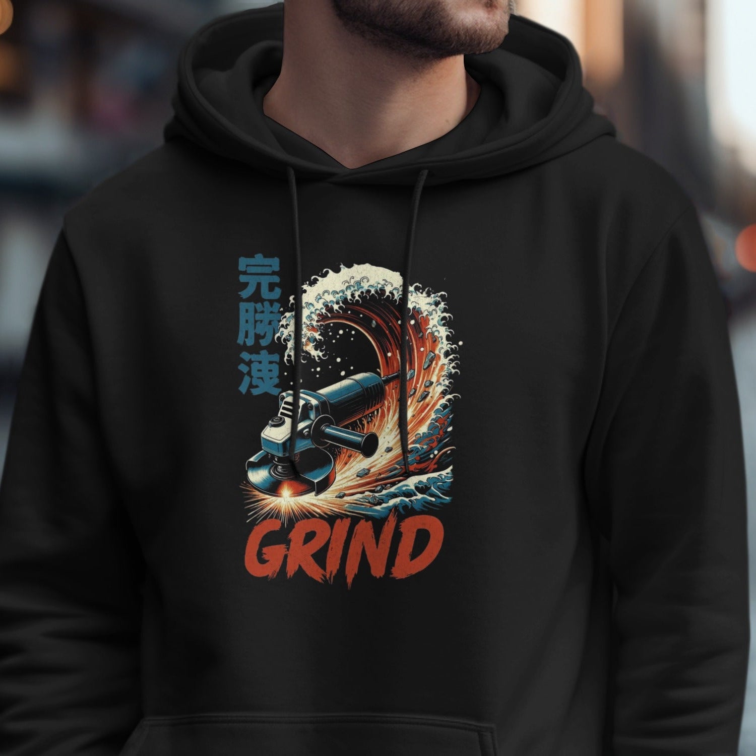 Unique GRIND Hoodie with Intricate Design for Skaters