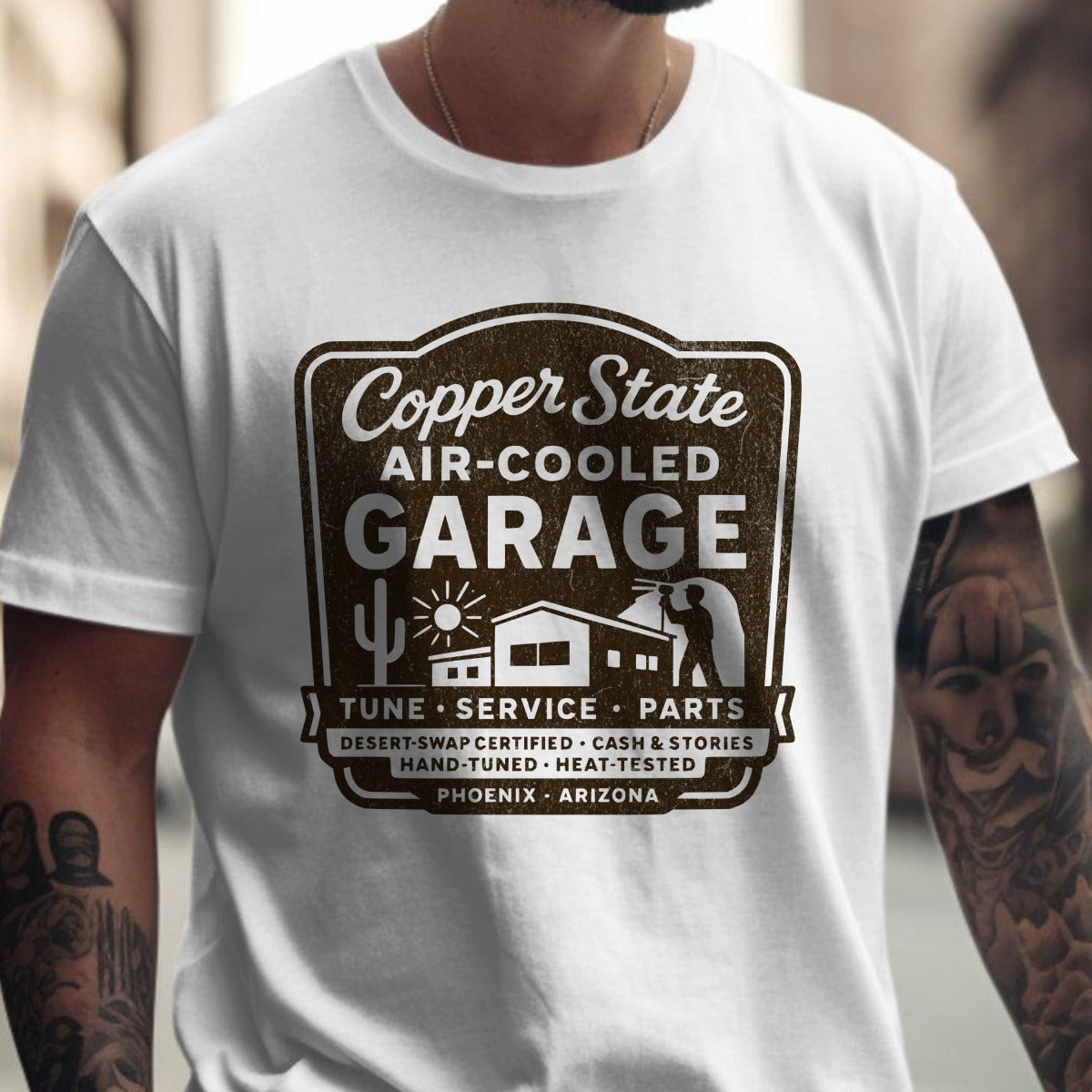 Copper State Air-Cooled Garage T-Shirt for Car Enthusiasts