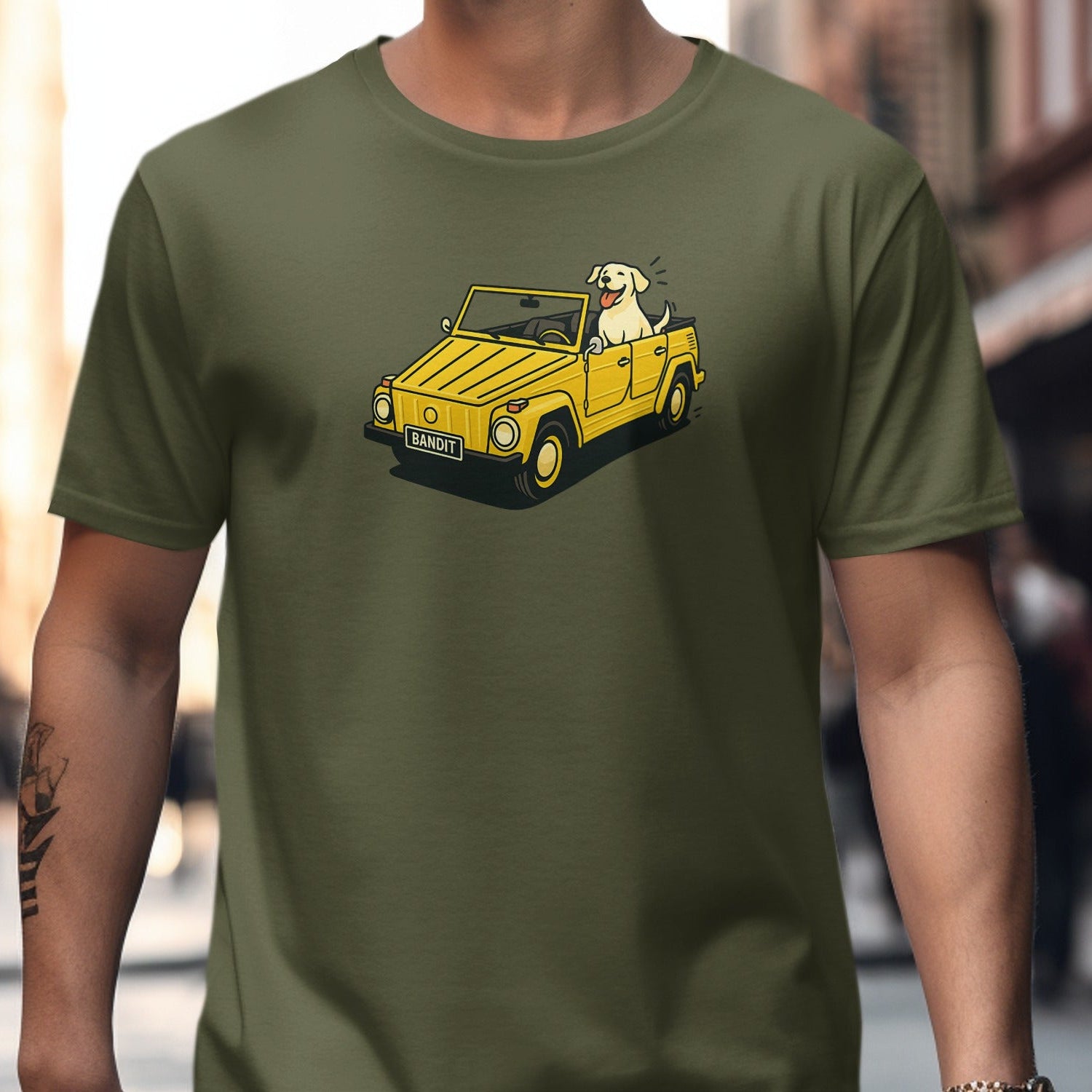 Yellow Car with Happy Dog Graphic T-Shirt product