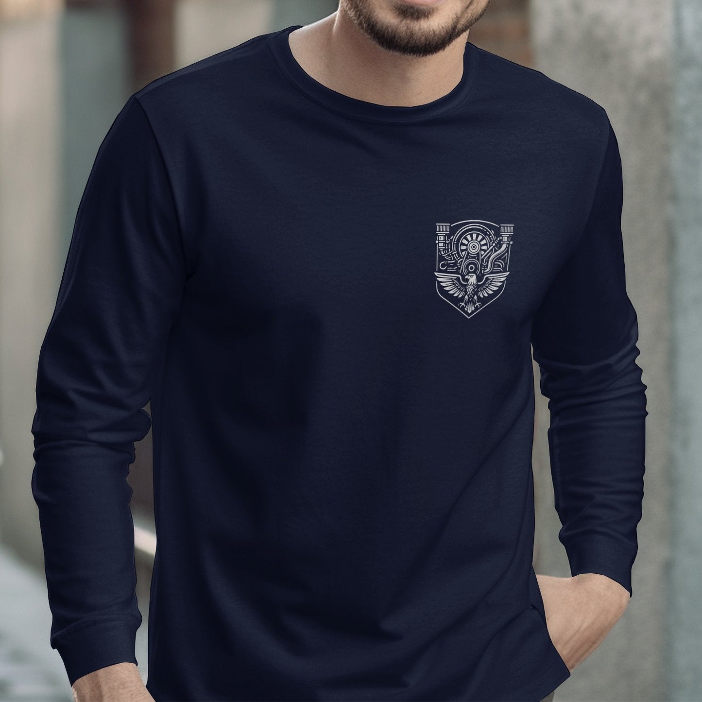 Urban Style Navy Long Sleeve Graphic Shirt product