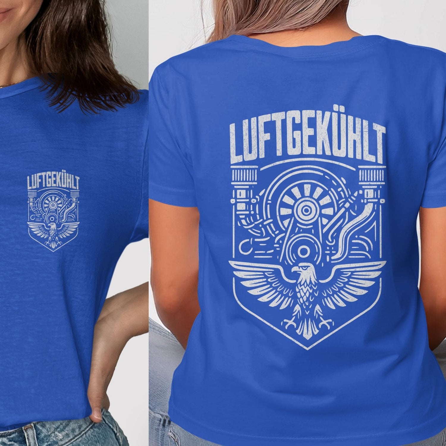 Luftgekühlt Design on Blue T-Shirt for Apparel Product