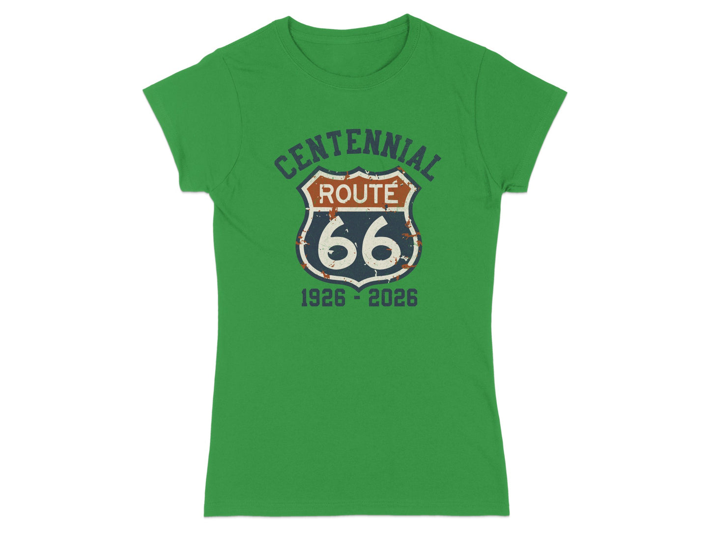 Green t-shirt with Centennial Route 66 1926-2026 graphic.
