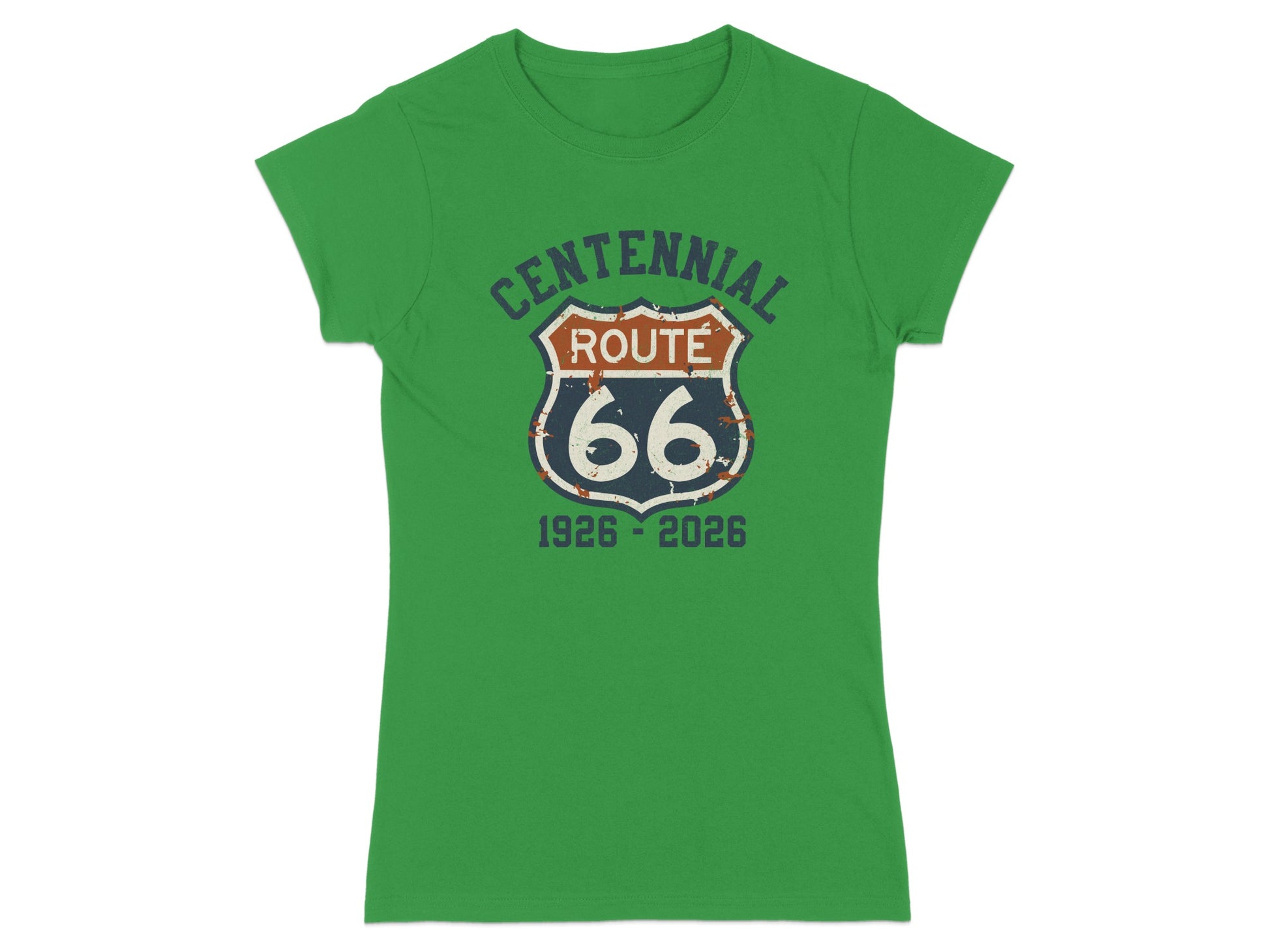 Green t-shirt with Centennial Route 66 1926-2026 graphic.