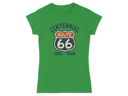 Green t-shirt with Centennial Route 66 1926-2026 graphic.