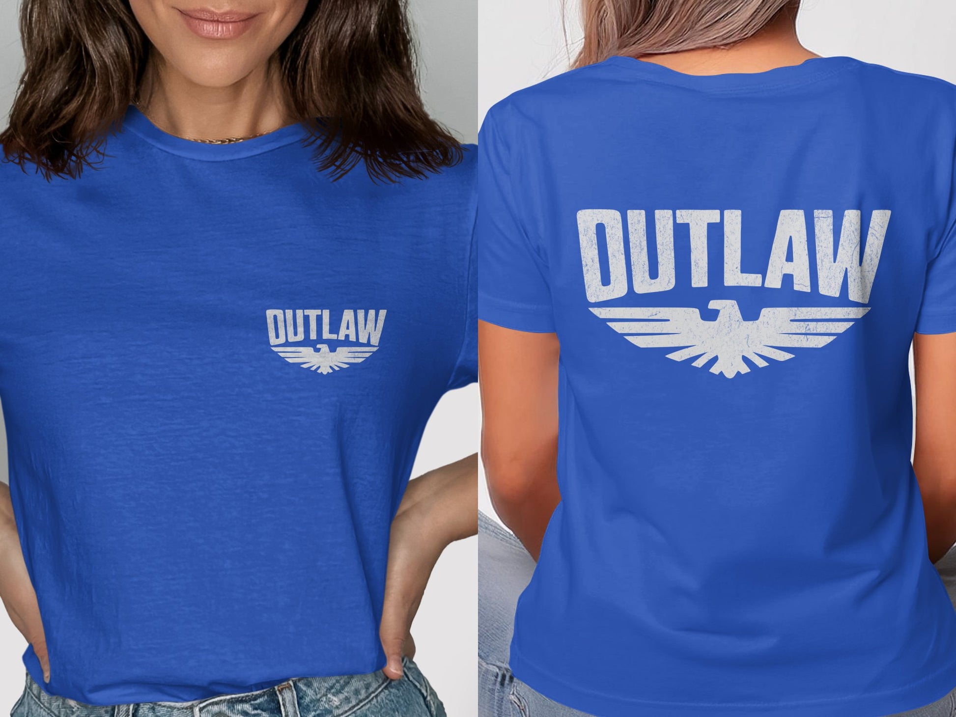 Outlaw Eagle Logo Blue Graphic Tee Shirt Product