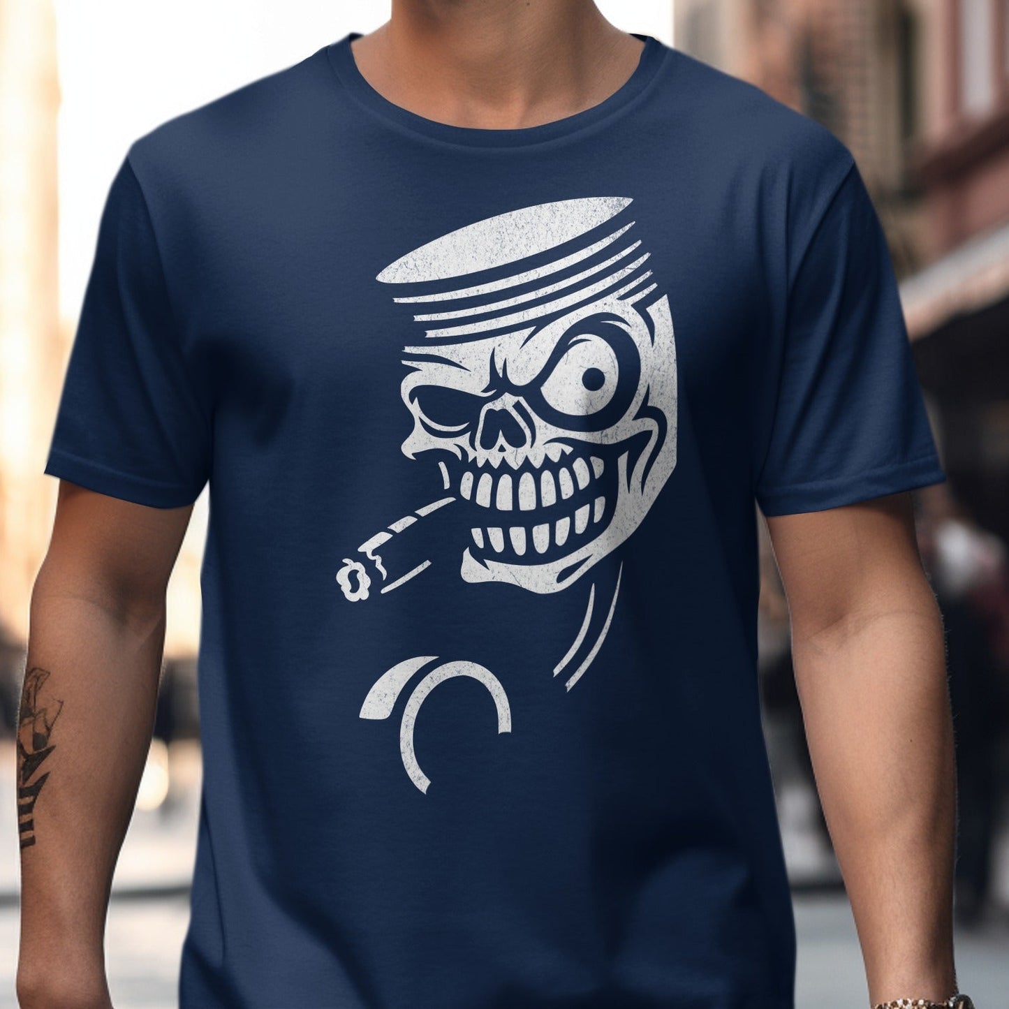 Skull Cigarette Navy Blue Graphic Tee product type