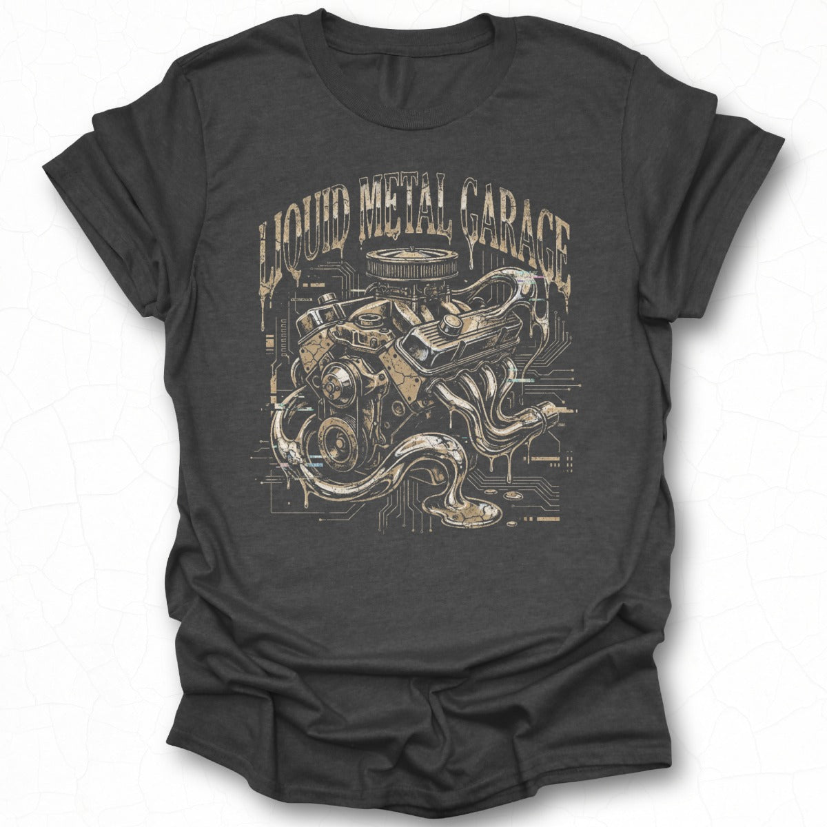 Liquid Metal Garage Engine Circuit Graphic T-Shirt