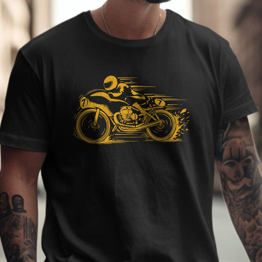 Dynamic Yellow Motorcycle Graphic T-shirt product