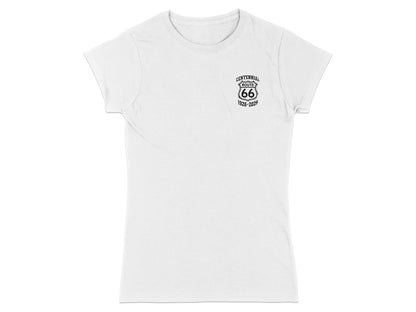 White t-shirt with "Centennial Route 66 1926-2026" logo on the left chest.