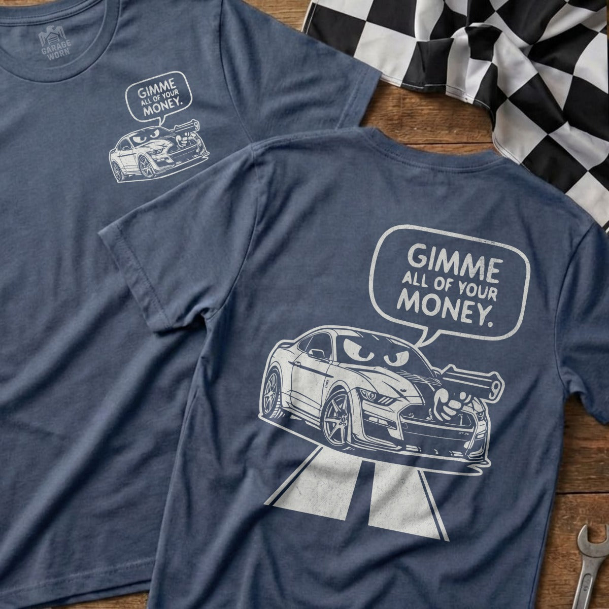 Mustang Car Gimme All Of Your Money Funny Tee product type
Mustang Car Shirt, Funny Automotive Tee, Gimme Money Design, Sports Car Apparel, Racing Enthusiast, Muscle Car Gift, Cartoon Car Art, Unique Graphic Tee, Blue T-shirt, Car Guy Humor, Garage Worn Brand, Auto Lover Present, Fast Car Graphic, GT350 Style Car, Car Owner Tee, Roadway Design, Statement Shirt, Humorous Auto, Shelby Mustang, Car Culture Top