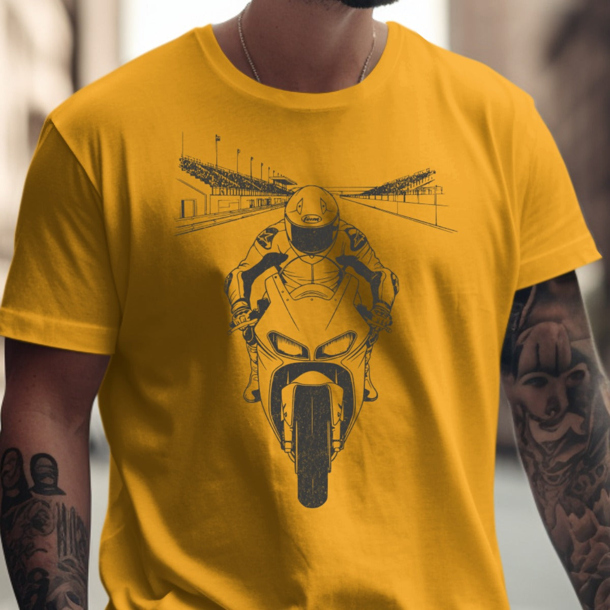 Yellow T-Shirt With Cool Retro Motorcycle Design product type