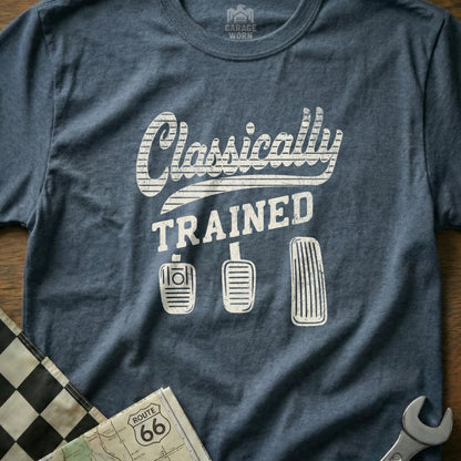 T-shirt with "Classically Trained" text and pedal icons.