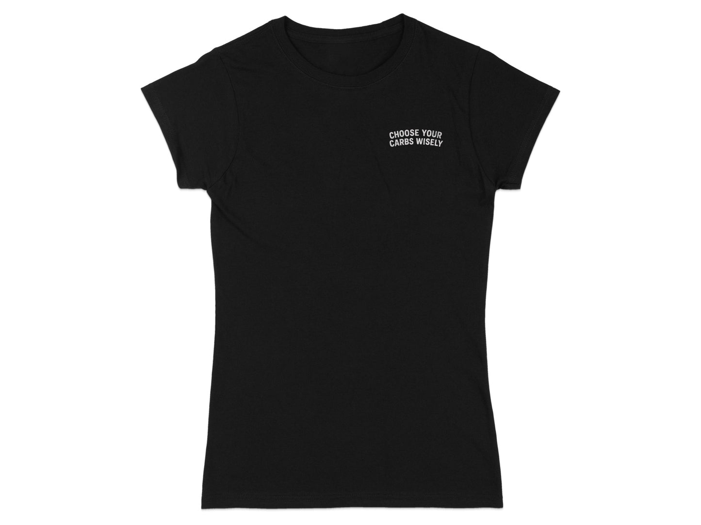 Black t-shirt with "CHOOSE YOUR CARDS WISELY" text on the left chest.