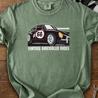 Black vintage car with number 66, "VINTAGE AIRCOOLED RIDES" text.