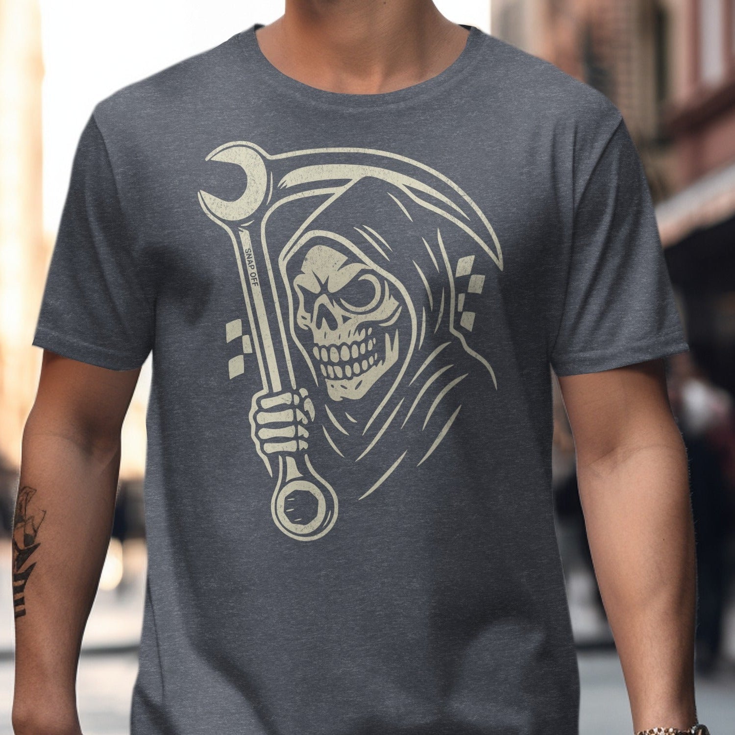 Grim Reaper with Wrench Design T Shirt product type