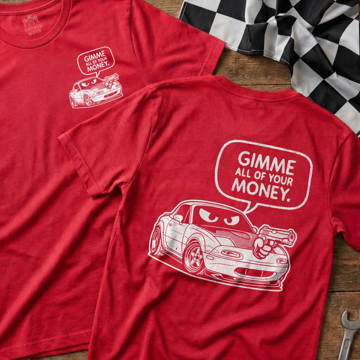 Gimme All Of Your Money Comic Car Graphic T-Shirt