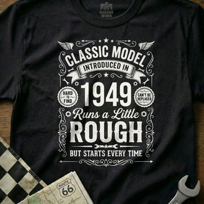 Black t-shirt with "Classic Model 1949" design and Route 66 graphic.