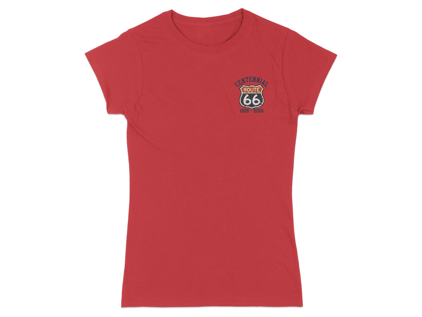 Red t-shirt with Route 66 Centennial logo and text.