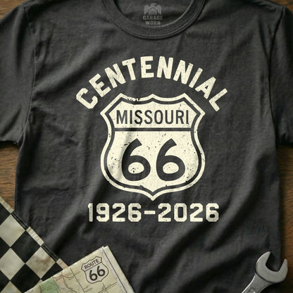 Centennial Missouri Route 66 1926-2026 graphic t-shirt.