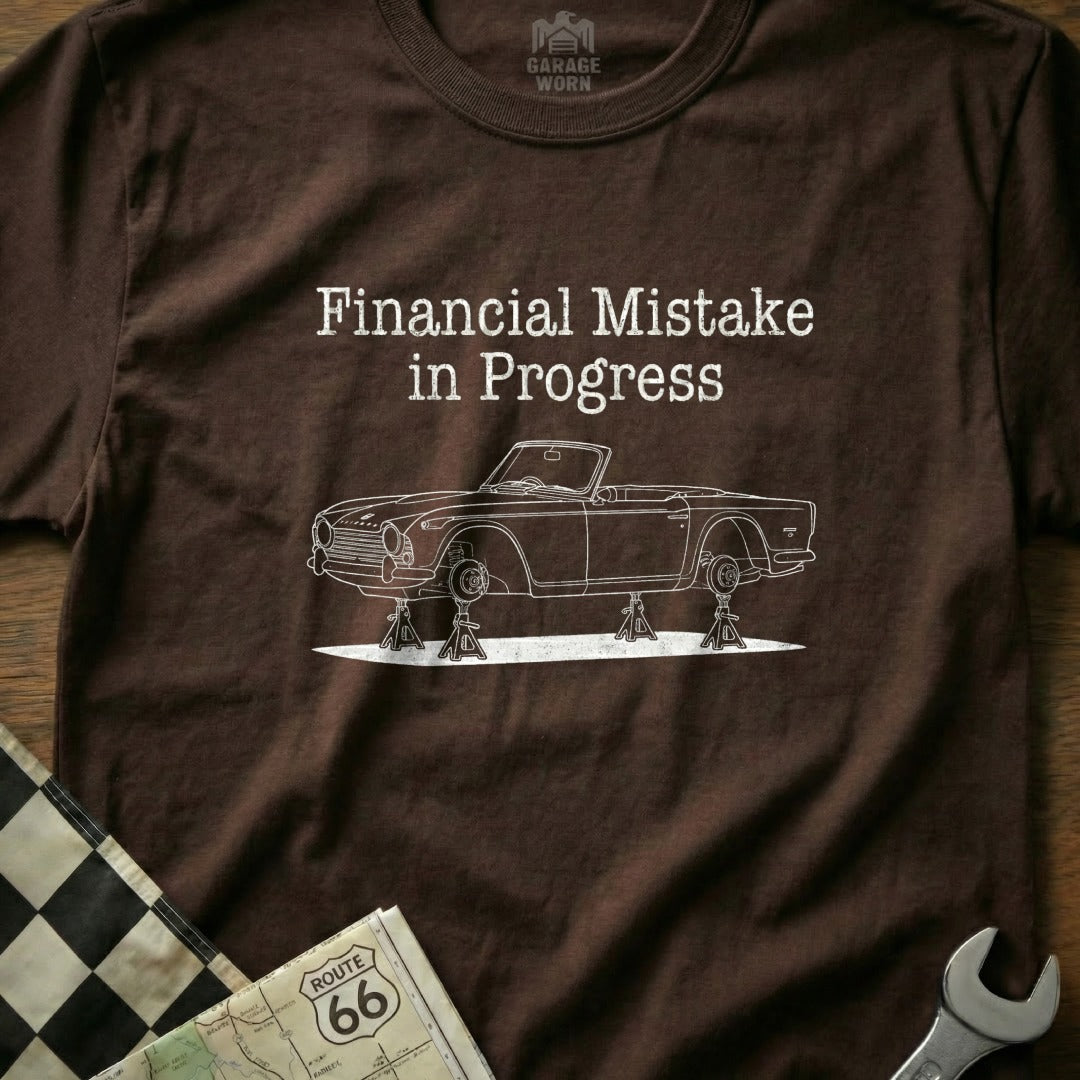 Financial Mistake in Progress Car T-Shirt Humorous Design