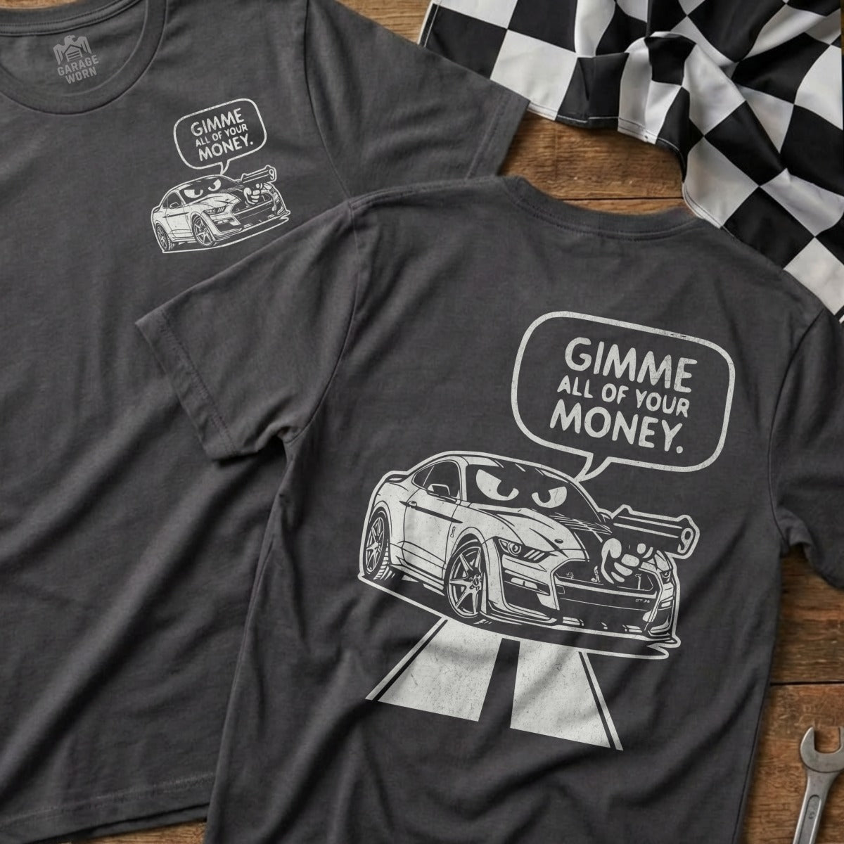 Angry Mustang Car Graphic GIMME ALL OF YOUR MONEY product type