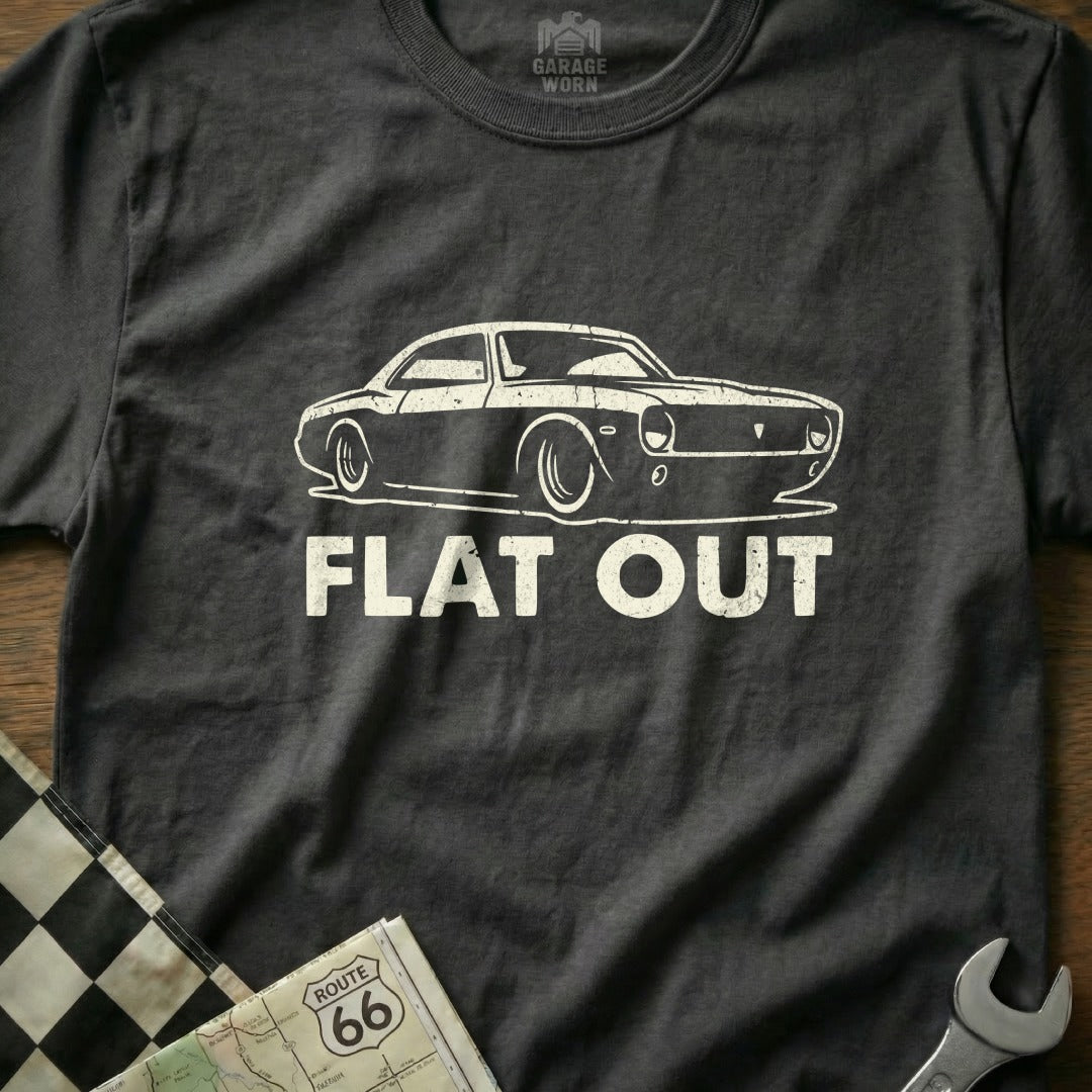 Flat Out Classic Car Design T-shirt for Auto Enthusiasts